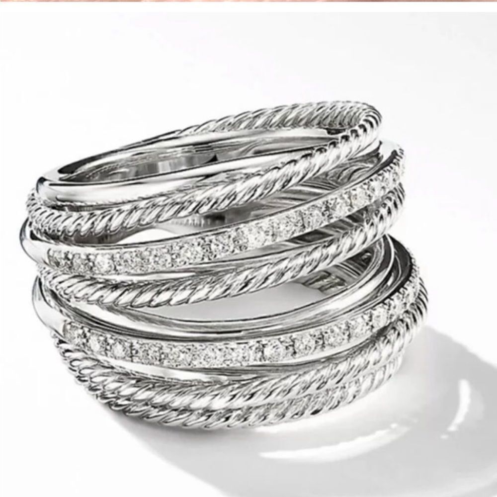 The Moderne Statement band ring in 925 & white sapphire sz 5